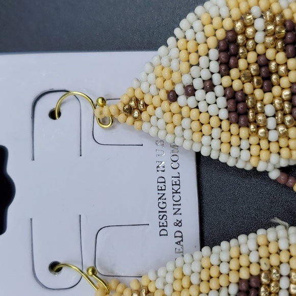 NWT Handmade Aztec Southwestern Indian Seedbead Tassel Dangle Earrings Plated - Picture 6 of 7